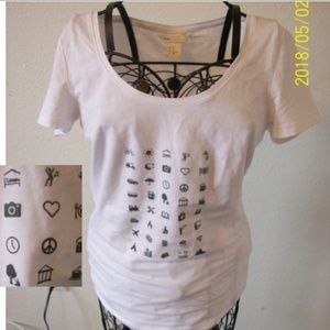 White Tee Shirt, Icon Decal, Boat Neck, XSmall